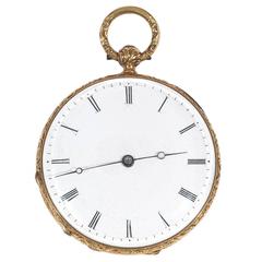 Courvoisier Geneve Yellow Gold Enamel Key Wound Open Face Pocket Watch 12
