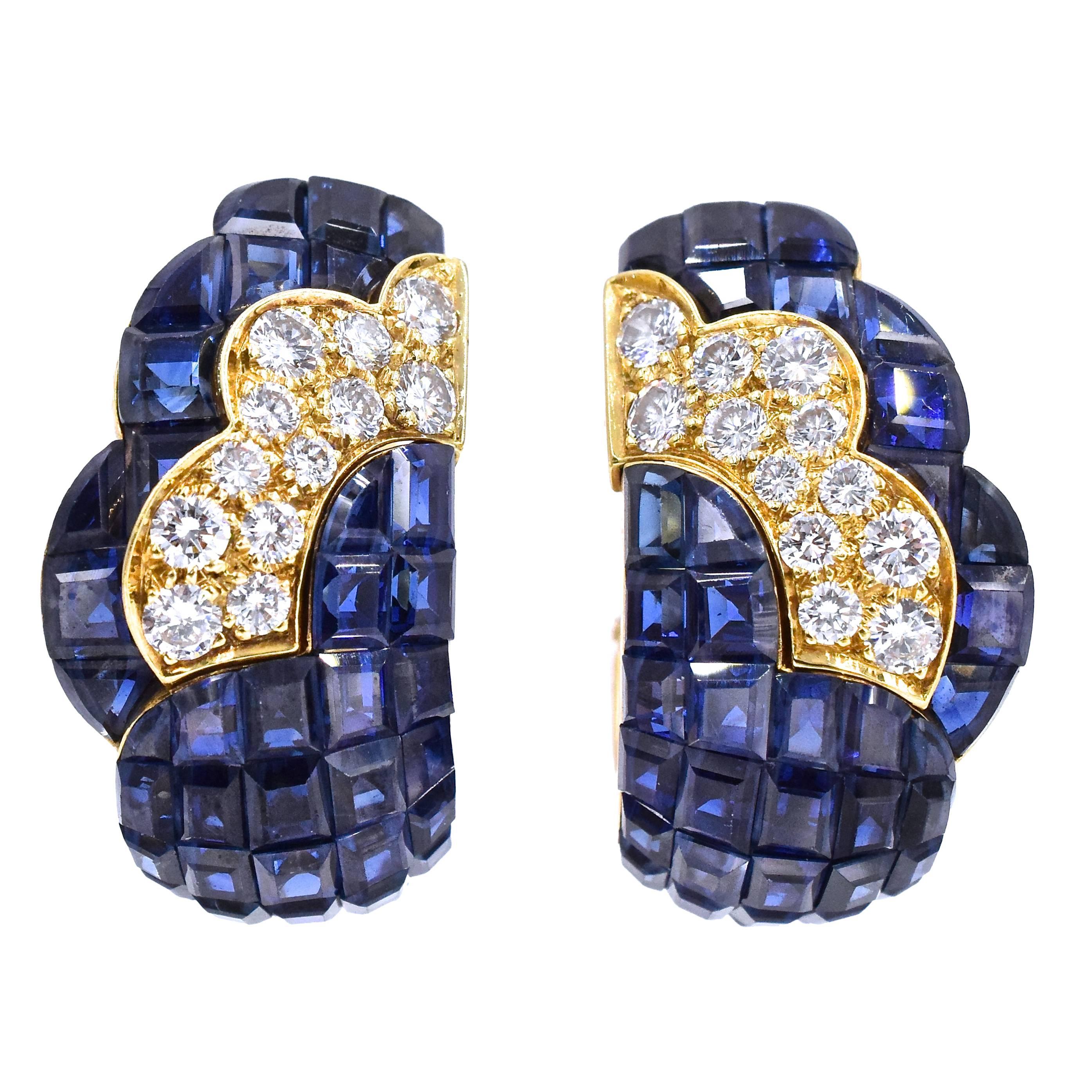 Van Cleef & Arpels Mystery-Set Sapphire Diamond Gold Earrings