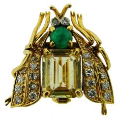 Vintage 1950s Van Cleef & Arpels Yellow Sapphire Emerald Diamond Gold Fly Pin Brooch