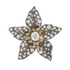 French Antique 19th Century Diamond Silver Gold Flower Pendant 7