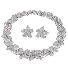 Collection of Helene Arpels Superb Diamond Platinum Flower Necklace and Ear Clip 11