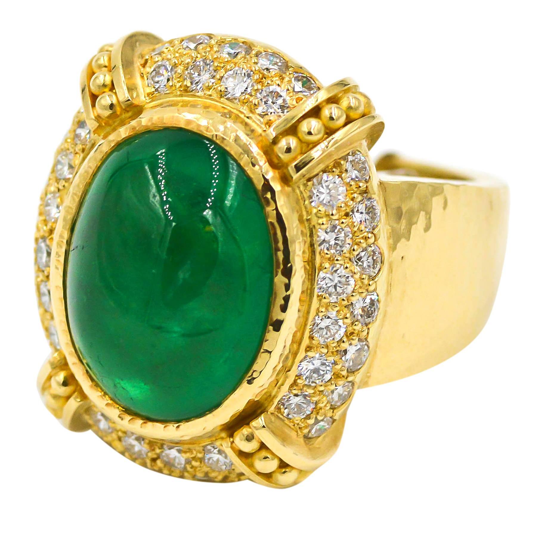12.59 Carat Cabochon Emerald 1.32 Ct Diamonds Gold Neiman Marcus Ring