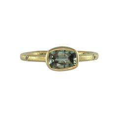 Green Sapphire & Champagne Diamond Gold Ring 5