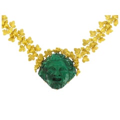 French Empire Malachite Cameo Gold Necklace