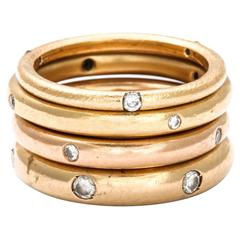 Vintage Points of Light in Gold and Diamond Stacking Rings