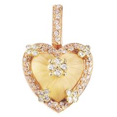 Stambolian Frosted Yellow Quartz Diamond Gold Heart Enhancer