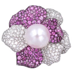 De Grisogono Perle, Diamant und rosa Saphir Brosche