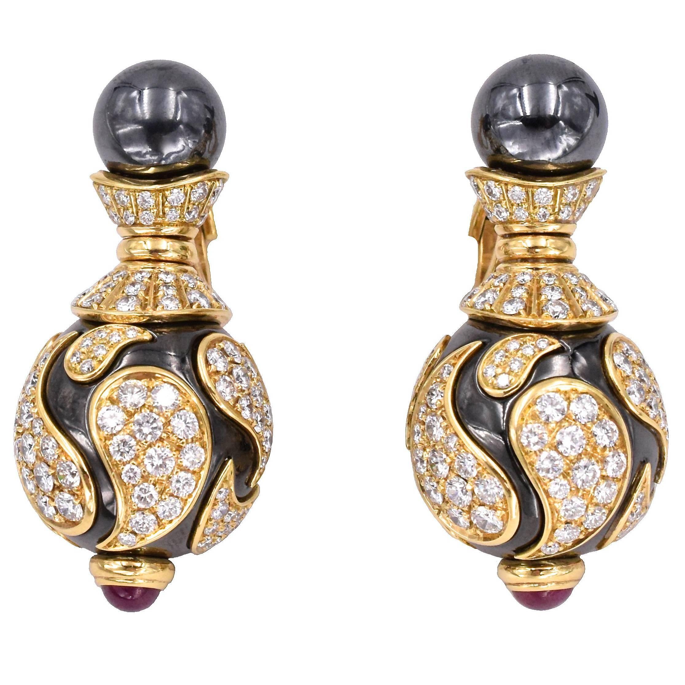 Chopard Diamond and Hematite Earrings For Sale