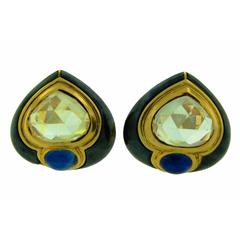 1980s Bulgari Sapphire Hematite Gold Earrings 4