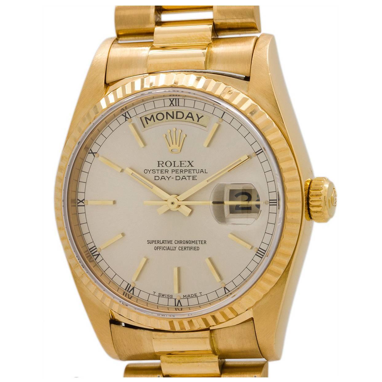 Rolex Yellow Gold Day Date President Wristwatch Ref 18038