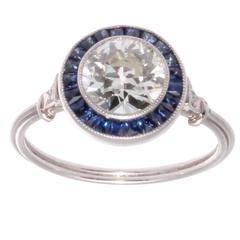Approximately 1.10 Carat Diamond Sapphire Platinum Engagement Ring