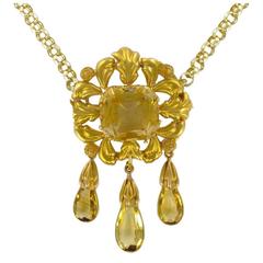 French Antique Romantic Citrine Gold Brooch Pendant 5