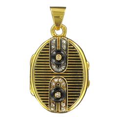 French Napoleon III Black Enamel Diamond Gold Medallion