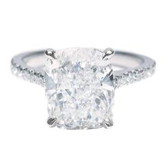 3.02 Carat GIA Cert Cushion Cut Diamond Platinum Ring