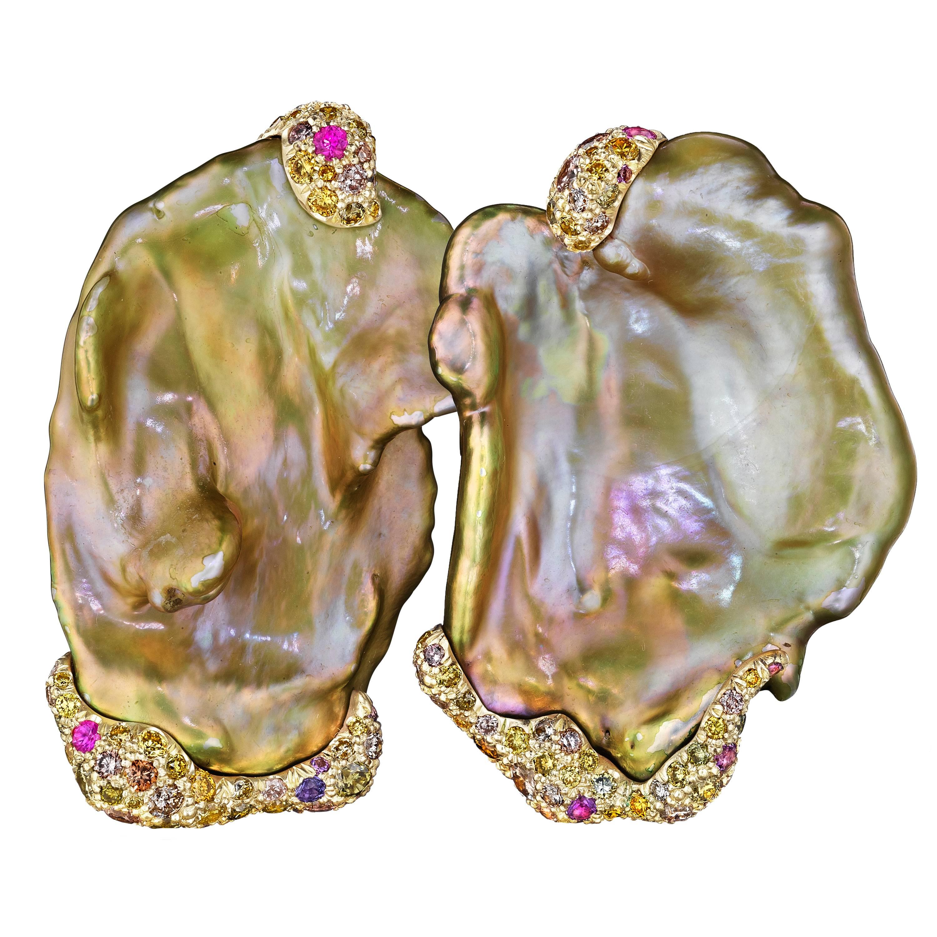 Naomi Sarna Freshwater Pearl Sapphire Diamond Gold Earrings