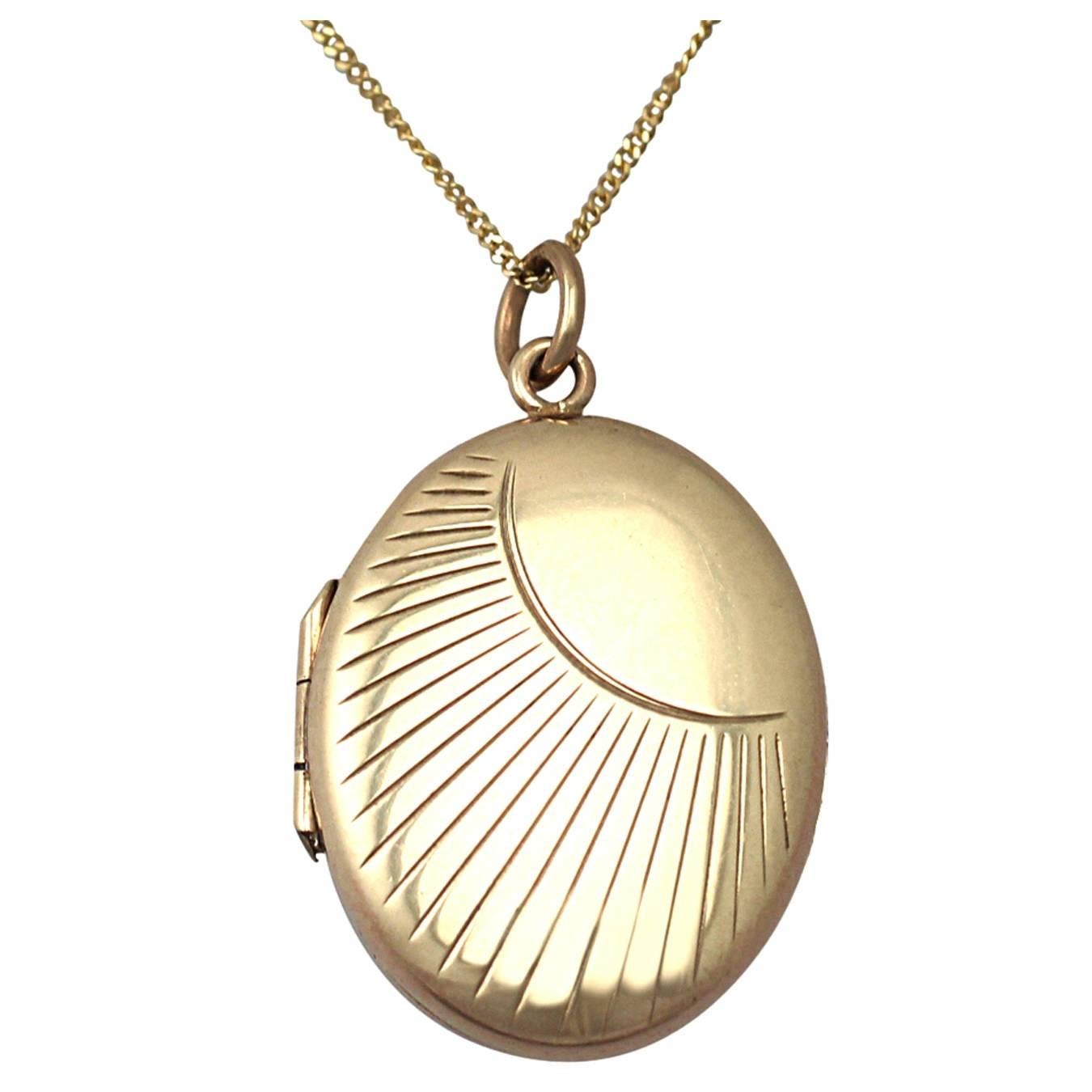 9k Gelbgold Medaillon - Art Deco Stil - Vintage Circa 1950