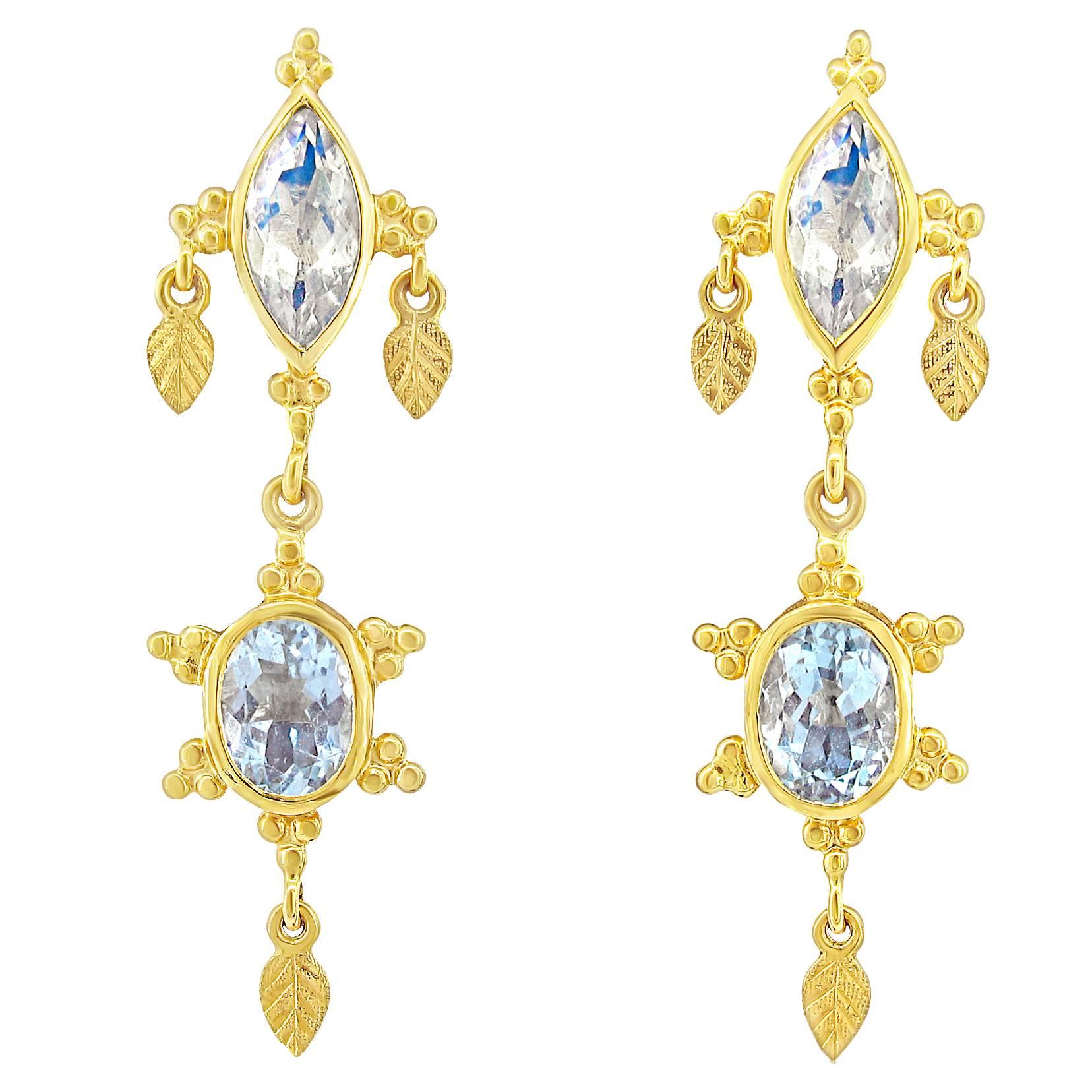 Paula Crevoshay Aquamarine Moonstone Gold Earrings