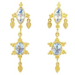 Paula Crevoshay Aquamarine Moonstone Gold Earrings