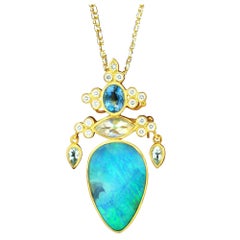 Paula Crevoshay Anhänger mit Boulder-Opal Aquamarin Mondstein Gold