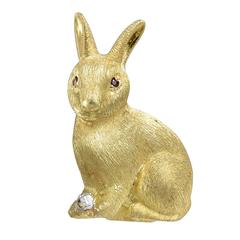Ruby Diamond Gold Bunny Pin