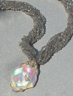Naomi Sarna Diamond Pearl Labradorite Gold Necklace