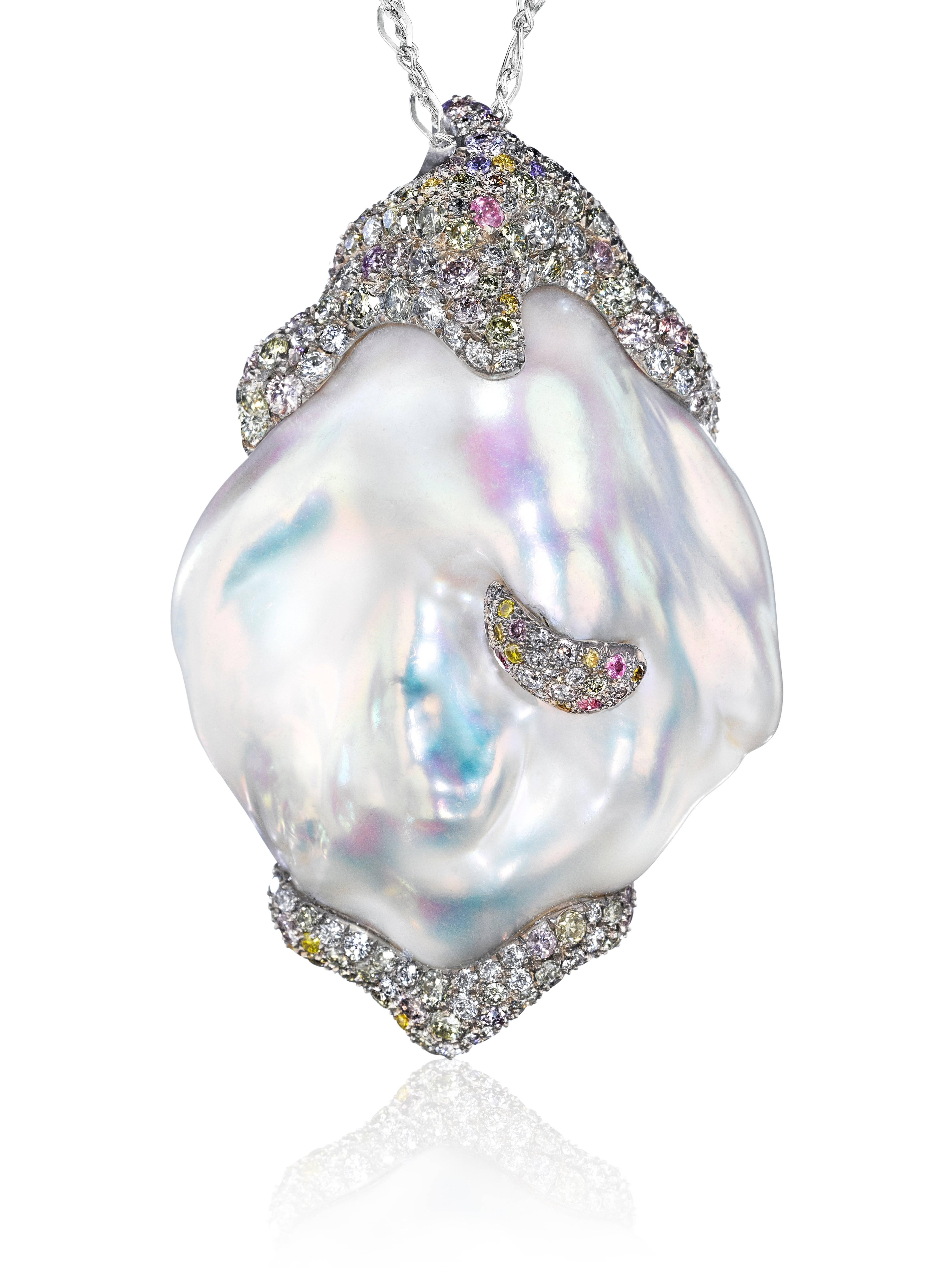 Naomi Sarna Diamond Pearl Labradorite Gold Necklace For Sale 4