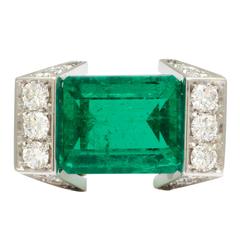 Rectangular Cut Emerald Diamond Gold Platinum Geometric Ring