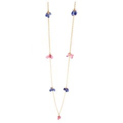 Jona Blue Sapphire Pink Tourmaline 18 Karat Yellow Gold Chain Necklace