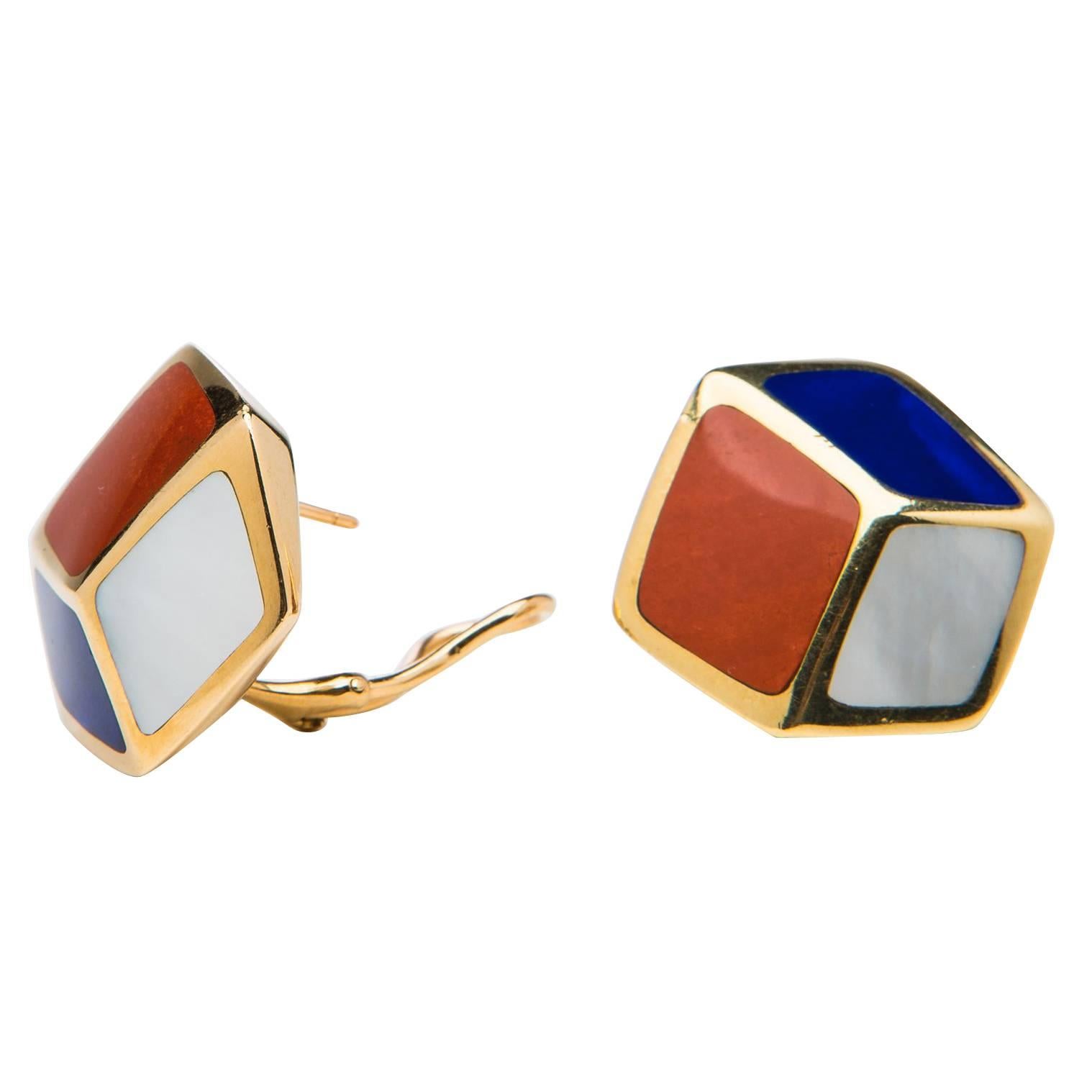 Tiffany & Co. Lapis Carnelian Mother-of-Pearl Gold Geometric Earrings