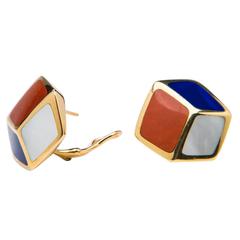 Tiffany & Co. Lapis Carnelian Mother-of-Pearl Gold Geometric Earrings 12