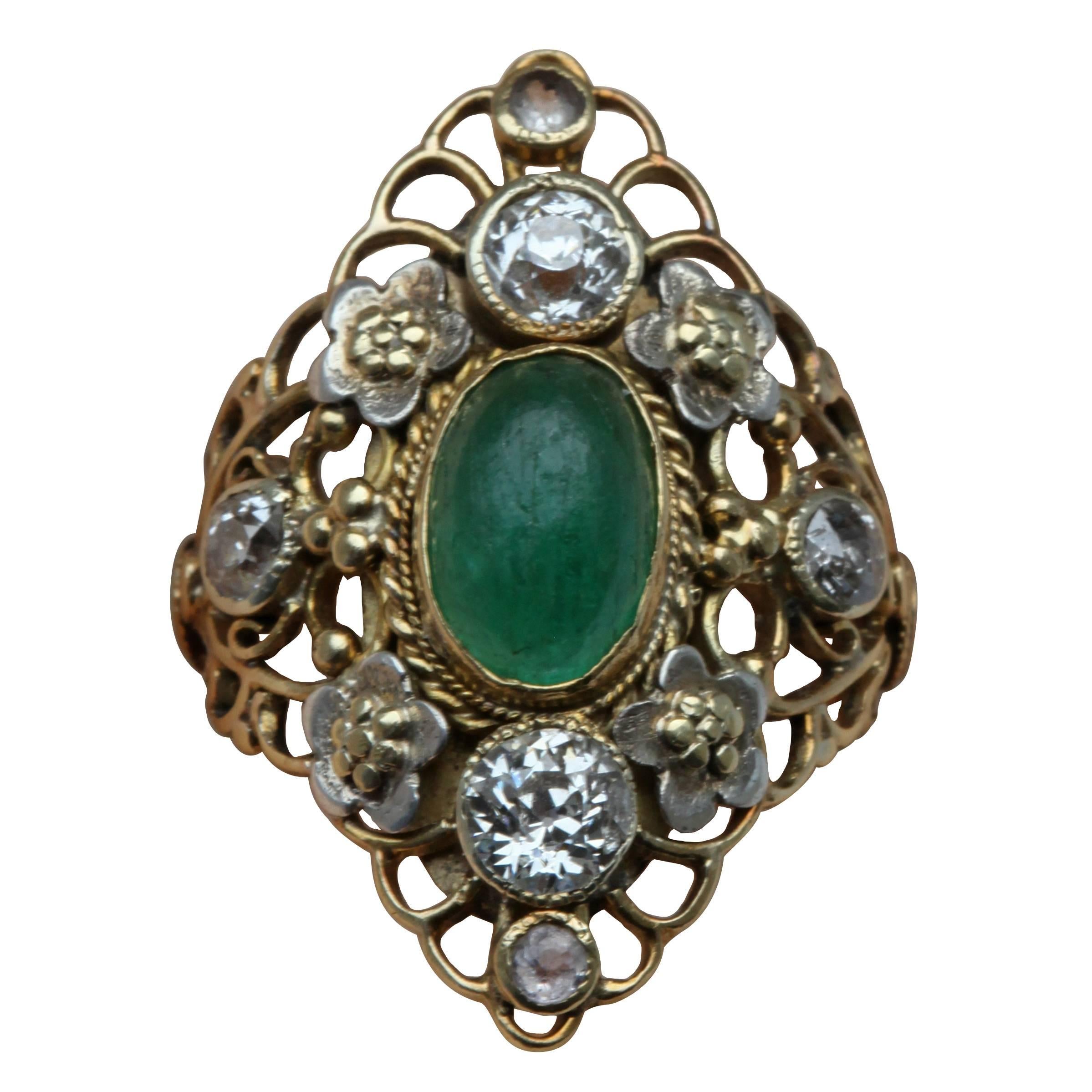 Arthur & Georgie Gaskin Superb Emerald Diamond Arts and Crafts Ring