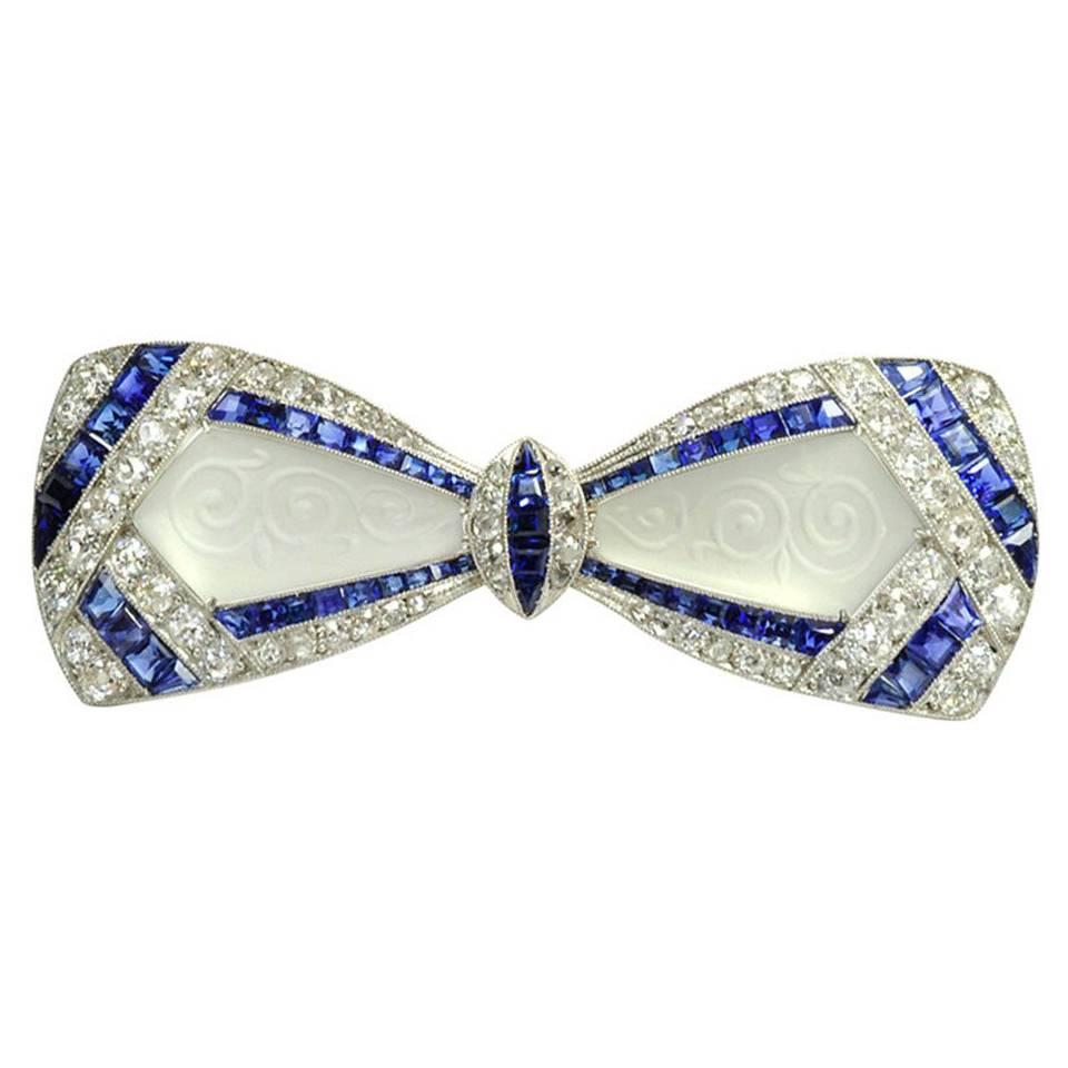 Jackie Kennedy's Art Deco Diamond Sapphire Frosted Crystal Bow Brooch