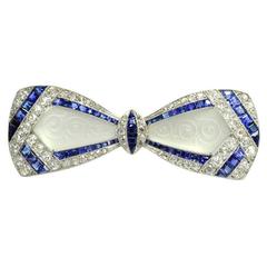 Jackie Kennedy's Art Deco Diamond Sapphire Frosted Crystal Bow Brooch 7