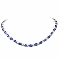 Vintage  Ceylon Sapphire Diamond Gold Riviere Necklace