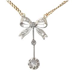 0.45Ct Diamond and 18k White Gold Bow Pendant - Antique Circa 1920 12