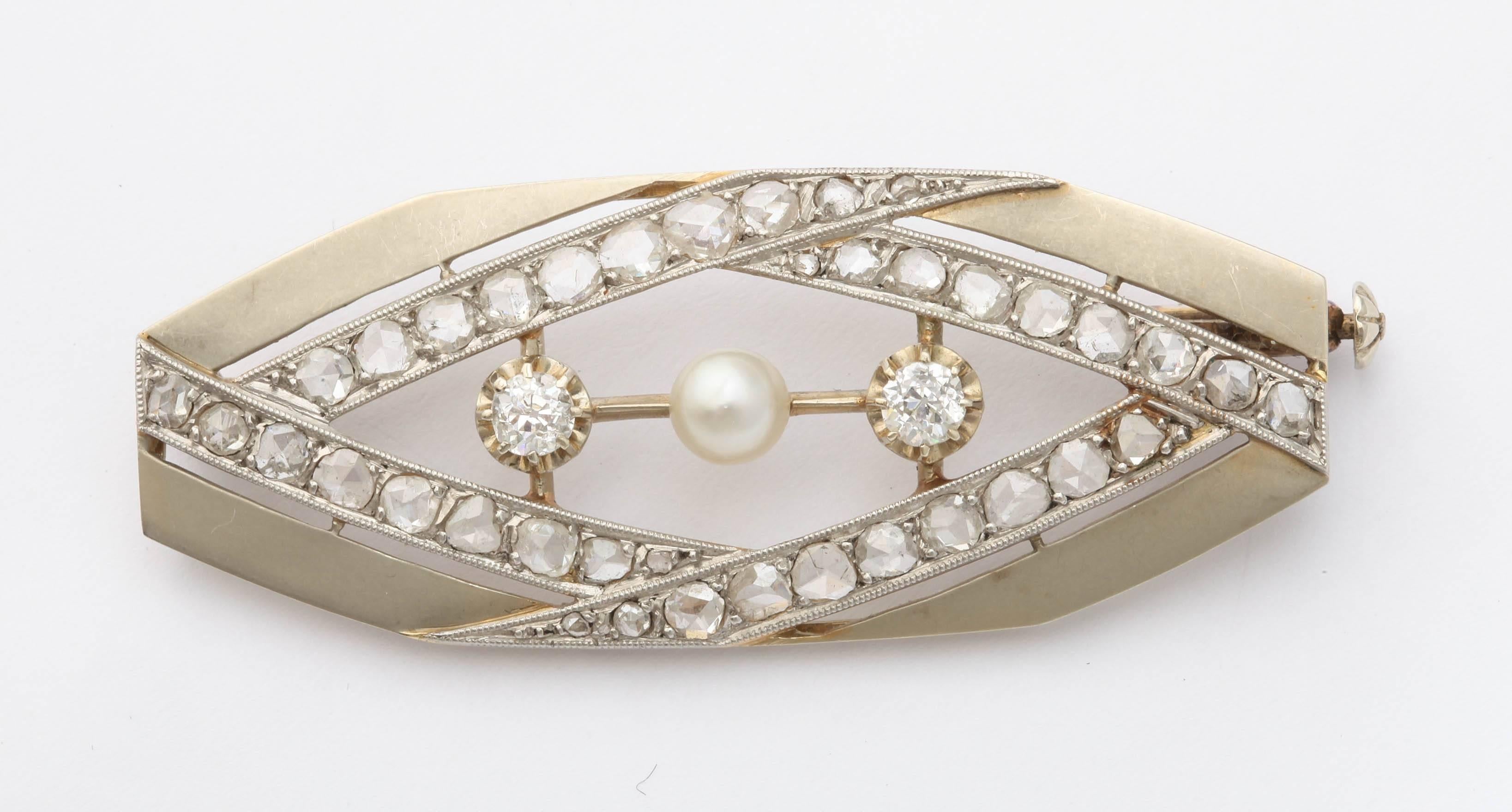Women's 1920s French Art Deco Diamond Gold Pin