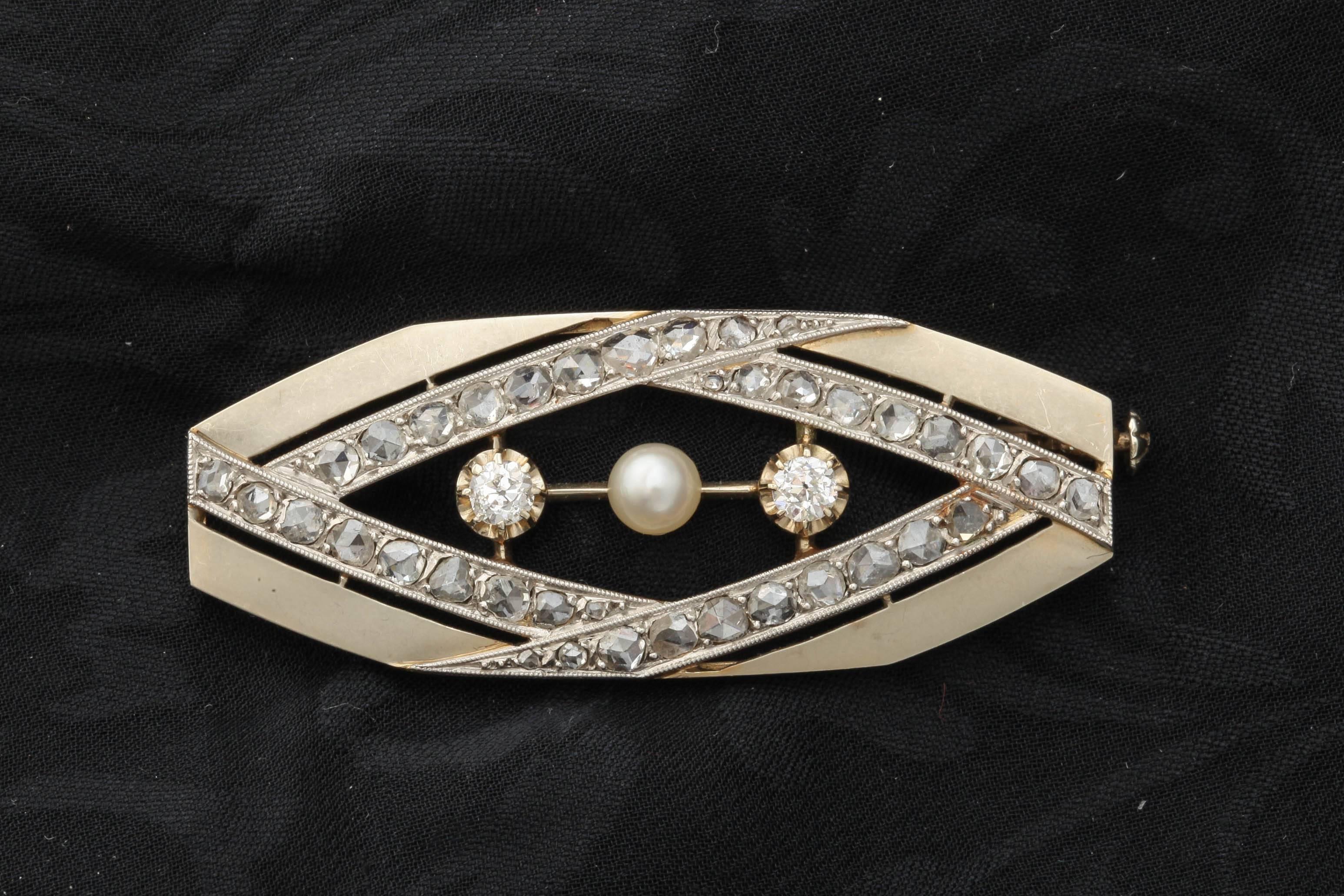 1920s French Art Deco Diamond Gold Pin 3