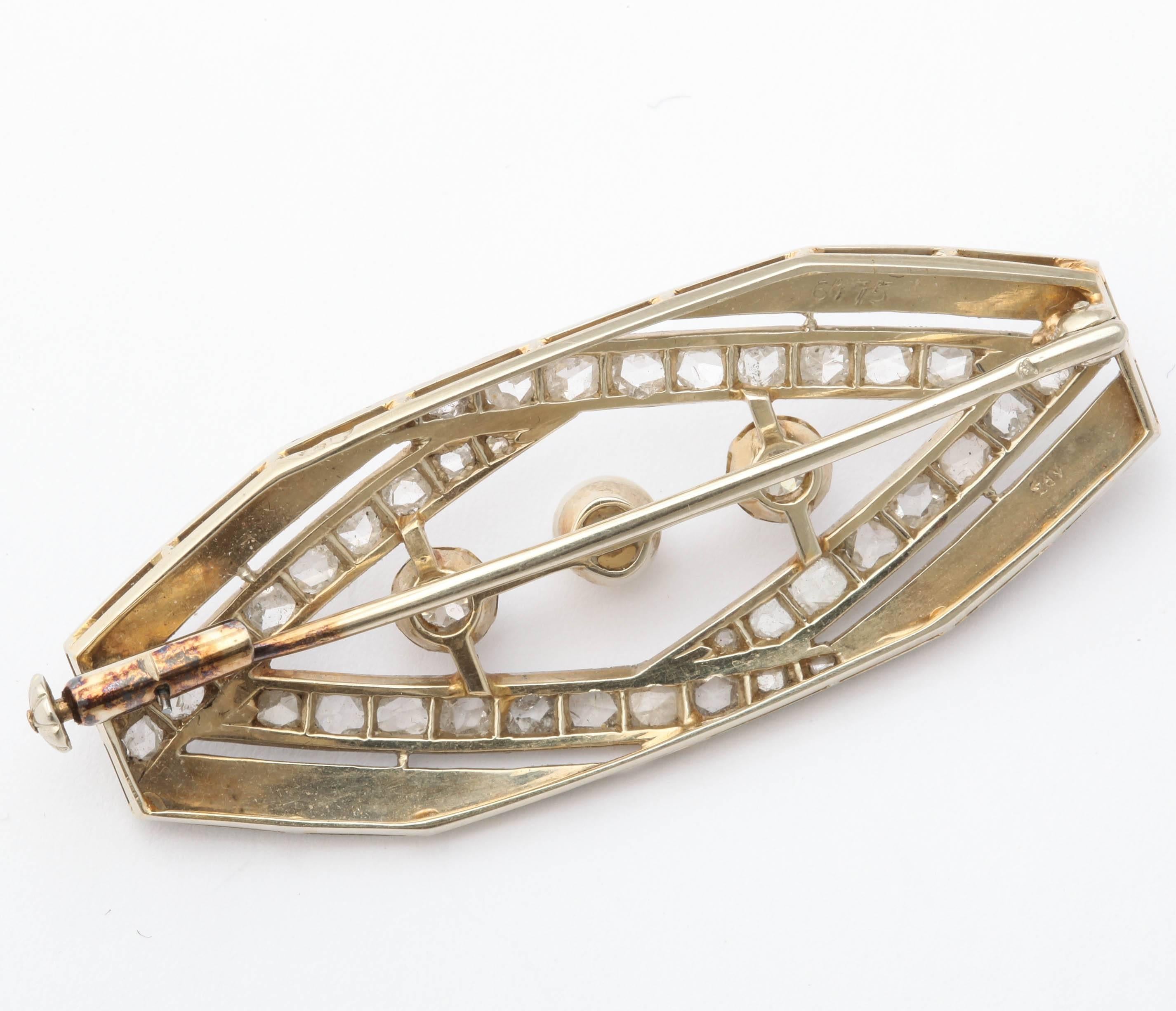 1920s French Art Deco Diamond Gold Pin 2