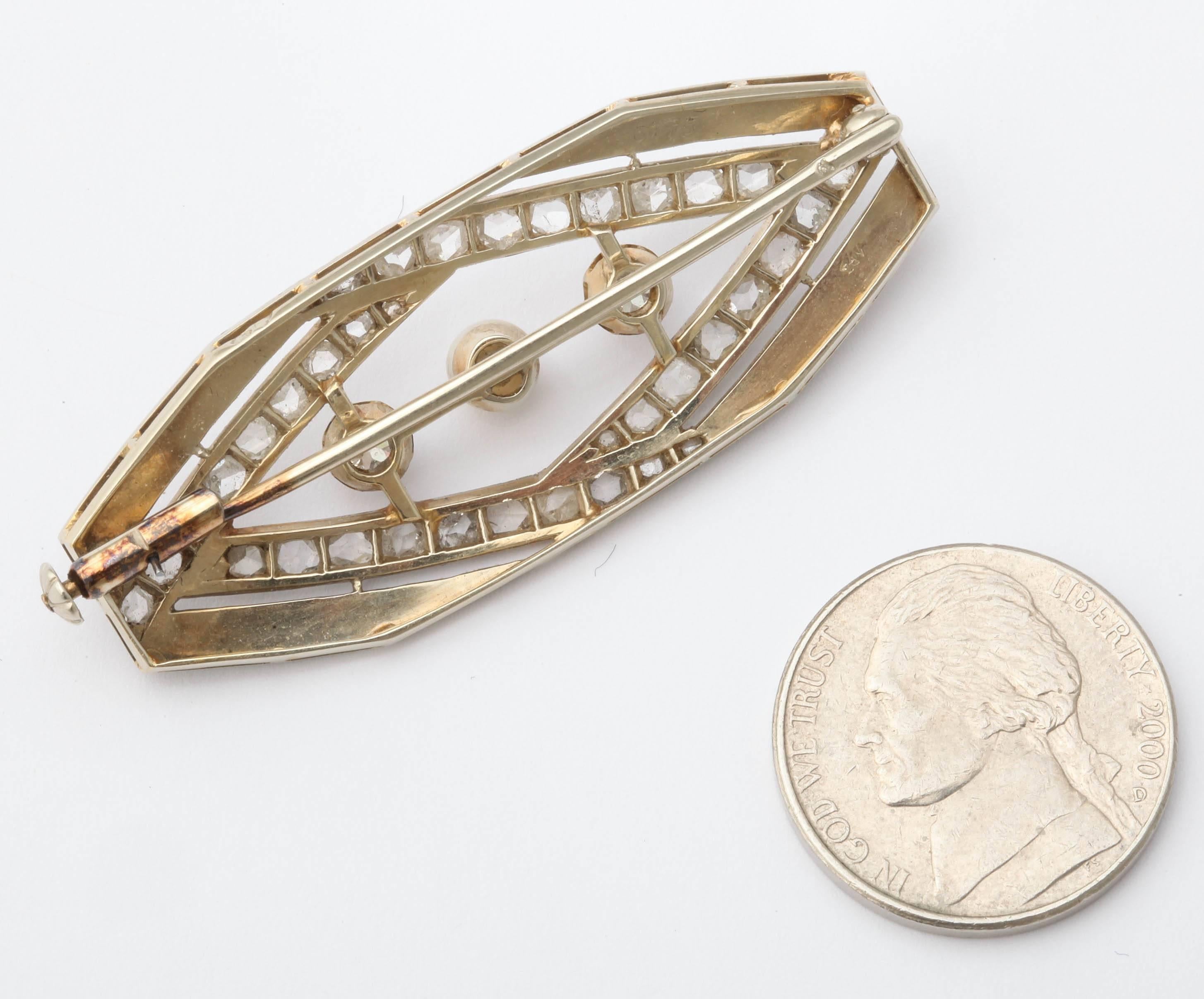 1920s French Art Deco Diamond Gold Pin 1