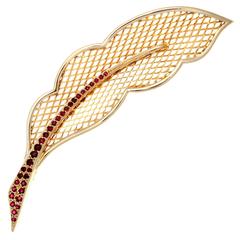 Van Cleef & Arpels Ruby Gold Leaf Brooch