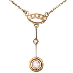 0.28Ct Diamond and Pearl, 18k Yellow Gold Pendant - Antique Circa 1910 2
