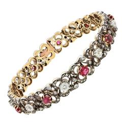 Antique Ruby Diamond Silver Over Gold Bracelet 6