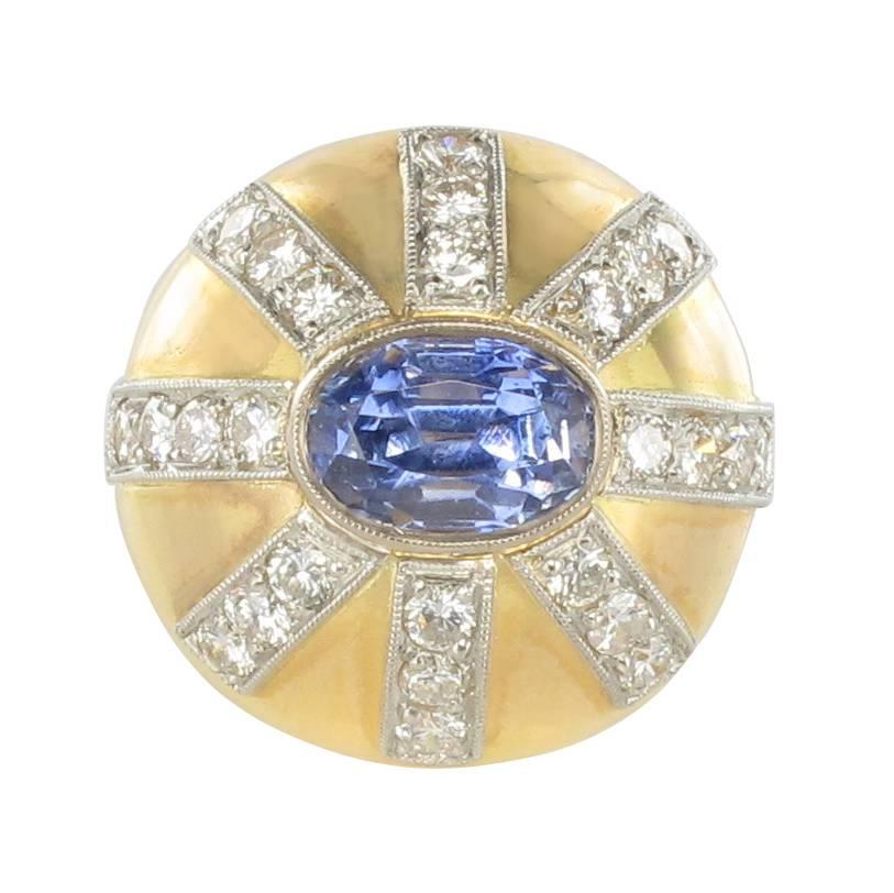 1950s Sapphire Diamond Gold Platinum Dome Ring 