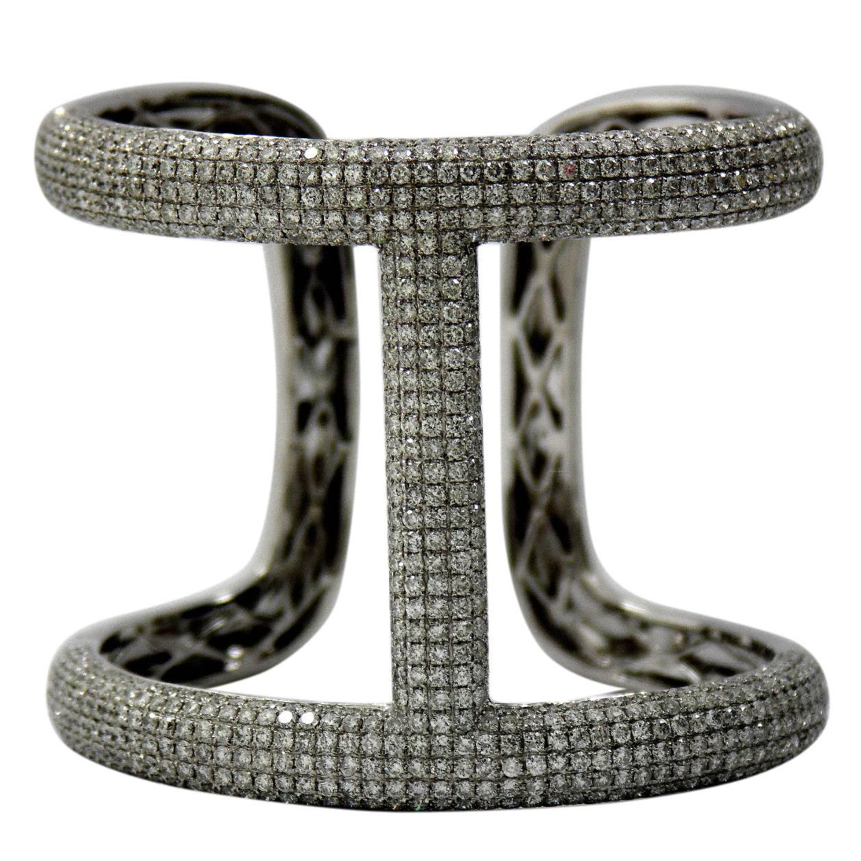 Stylish and Large Diamond Gold Encrusted Bangle Bracelet