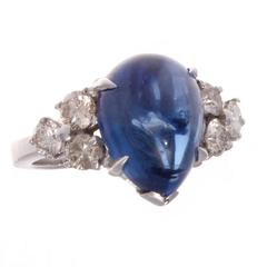 8.82 Carat Pear Shape Cabochon Sapphire Diamond Gold Ring
