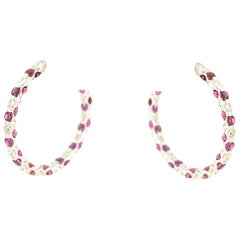 Large Ruby Diamond White Gold Hoops