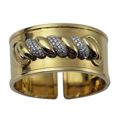 Braid Motif Diamond Gold Cuff Bracelet 9