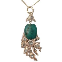 Emerald and 0.52Ct Diamond, 9k Yellow Gold Pendant - Antique Victorian 1