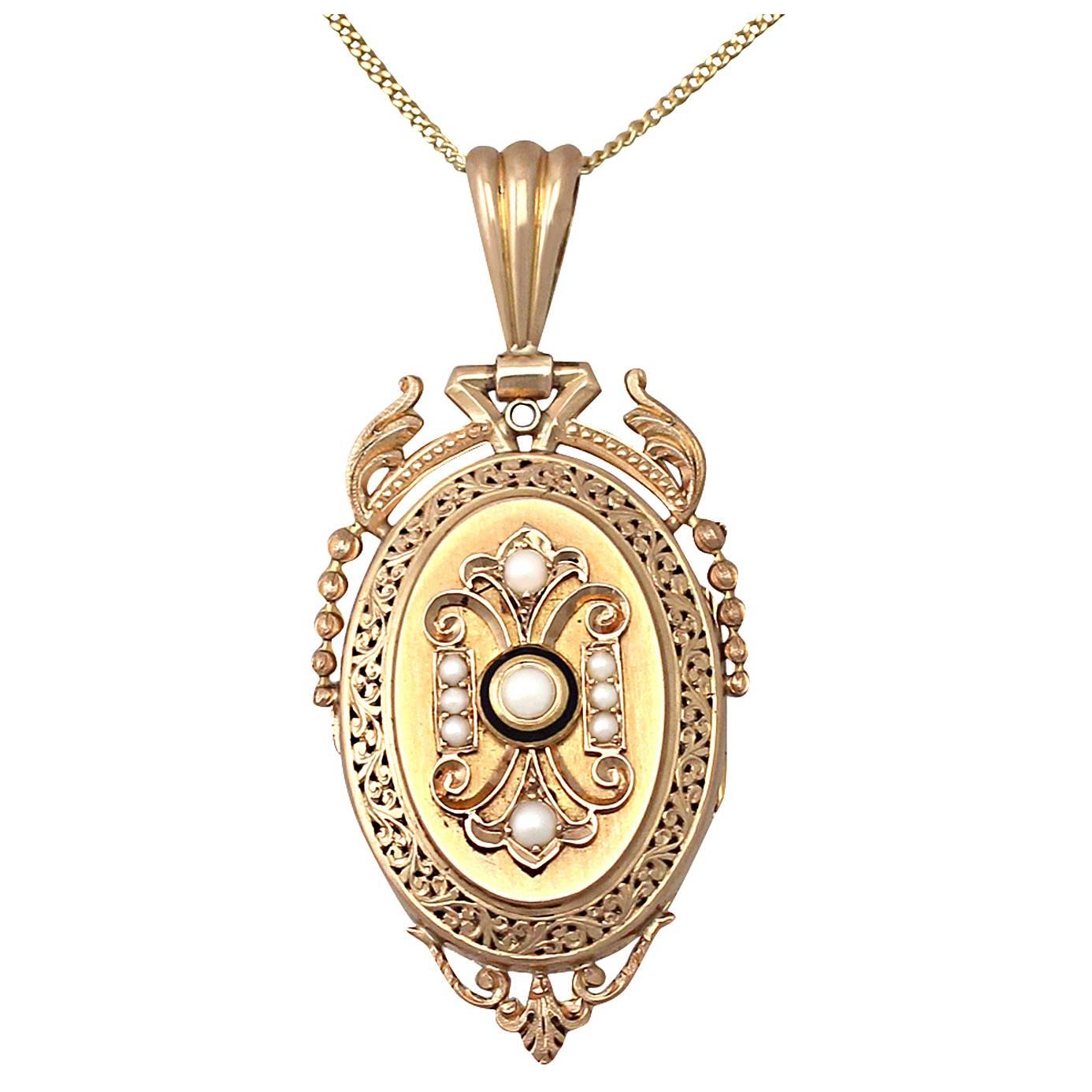 Pearl and Enamel, 18k Yellow Gold Locket/Pendant - Antique French Circa 1880