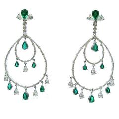 Magnificent Costume Jewelry Diamond Emerald Art Deco Style Emerald Diamond Chandelier Earrings